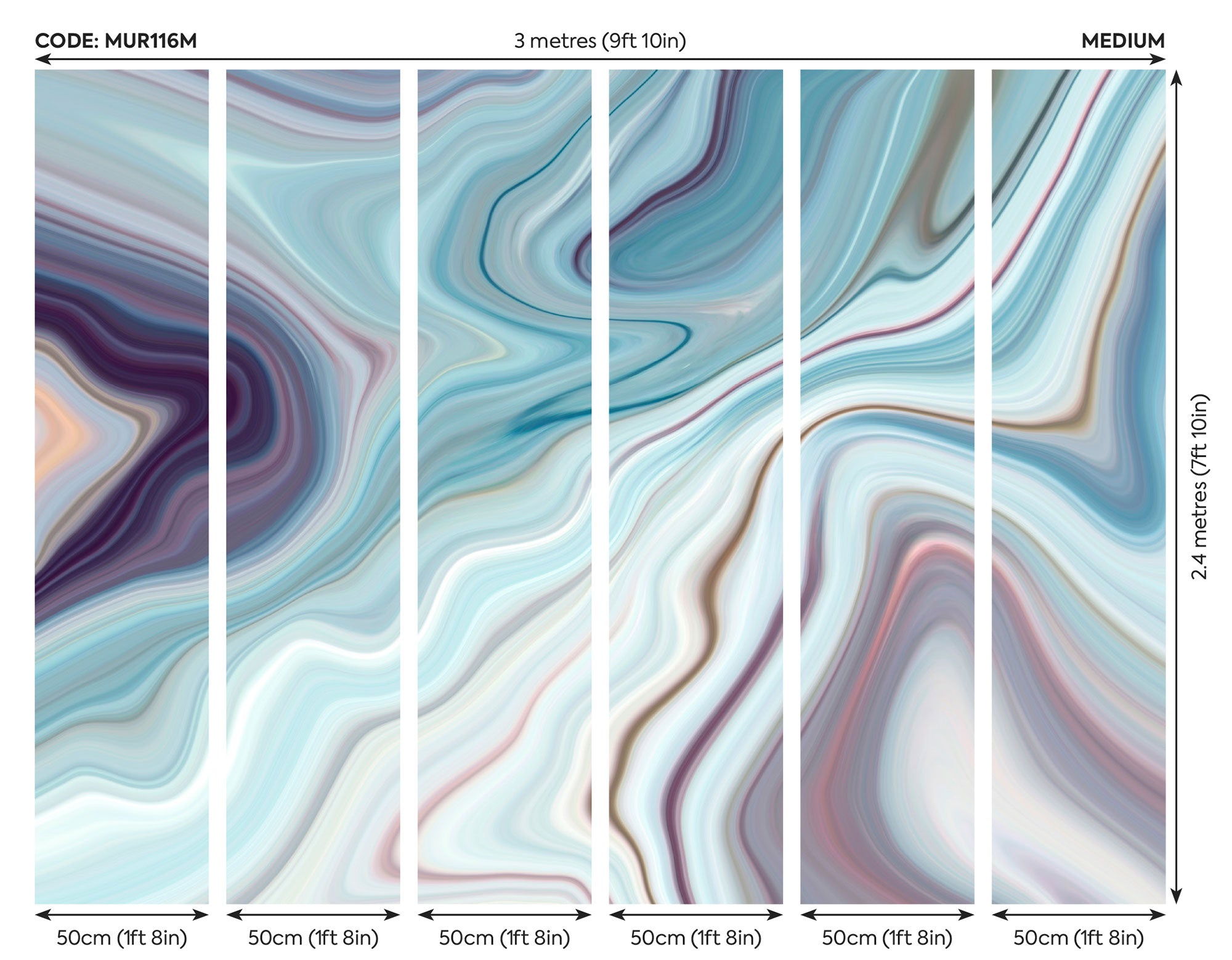 Marbled Ink Soft Teal Mural (Medium) by Origin Murals