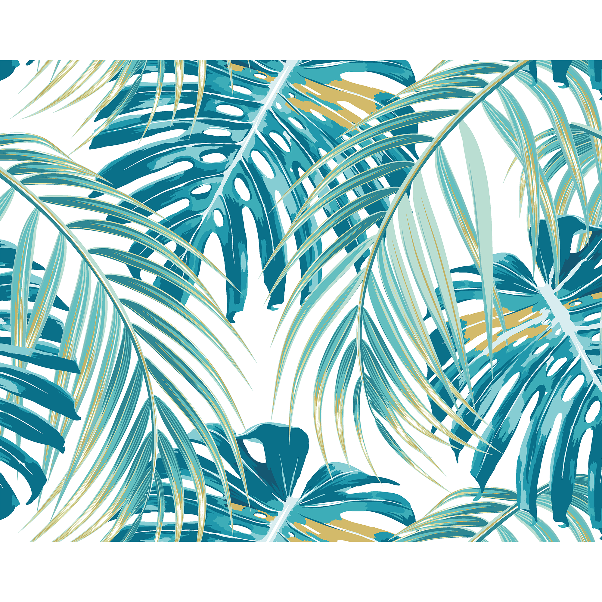 Tropical Leaves Teal Mural (Large) by Origin Murals