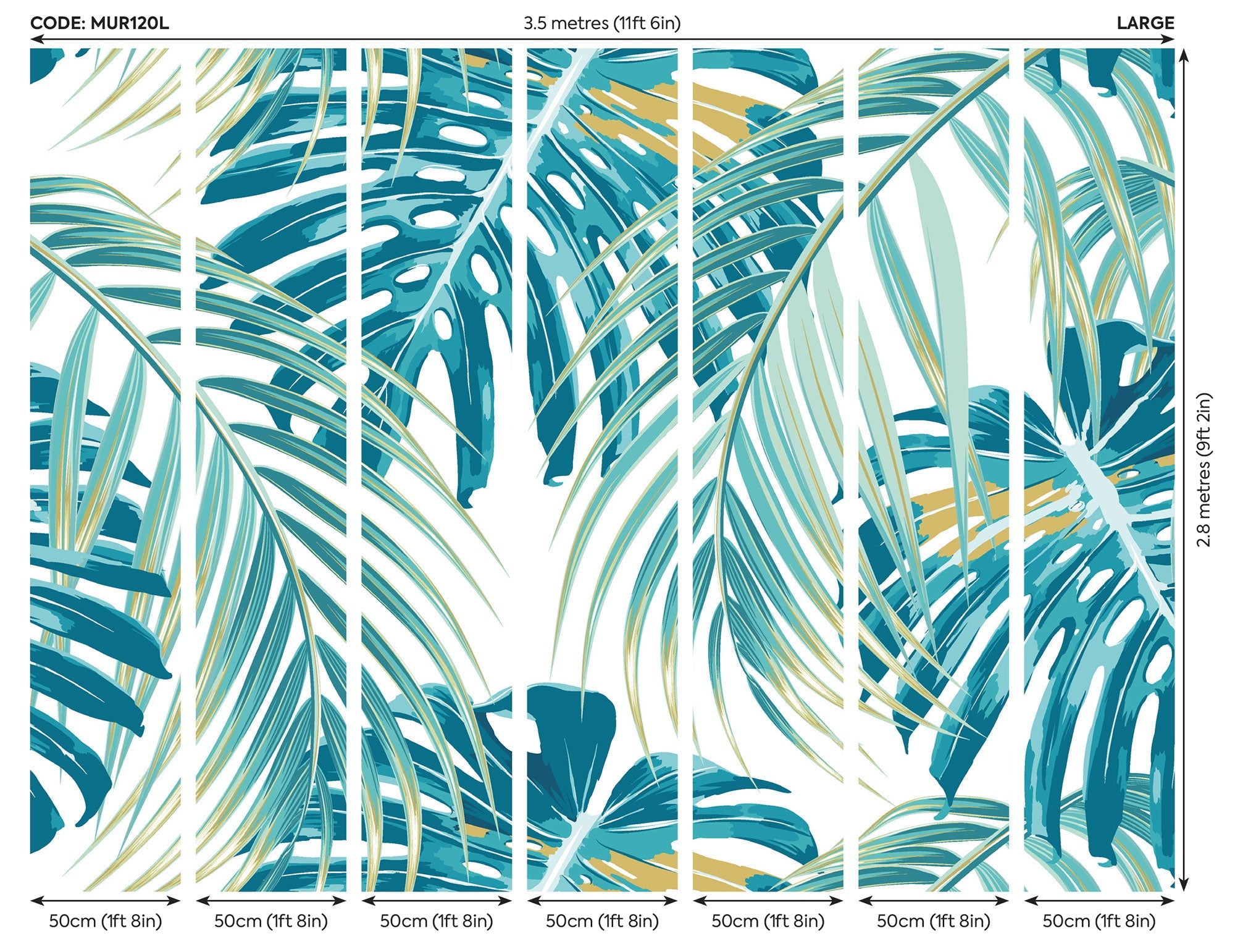 Tropical Leaves Teal Mural (Large) by Origin Murals