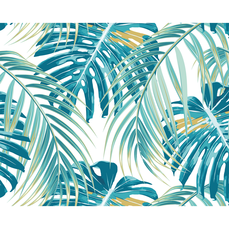 Tropical Leaves Teal Mural (Medium) by Origin Murals