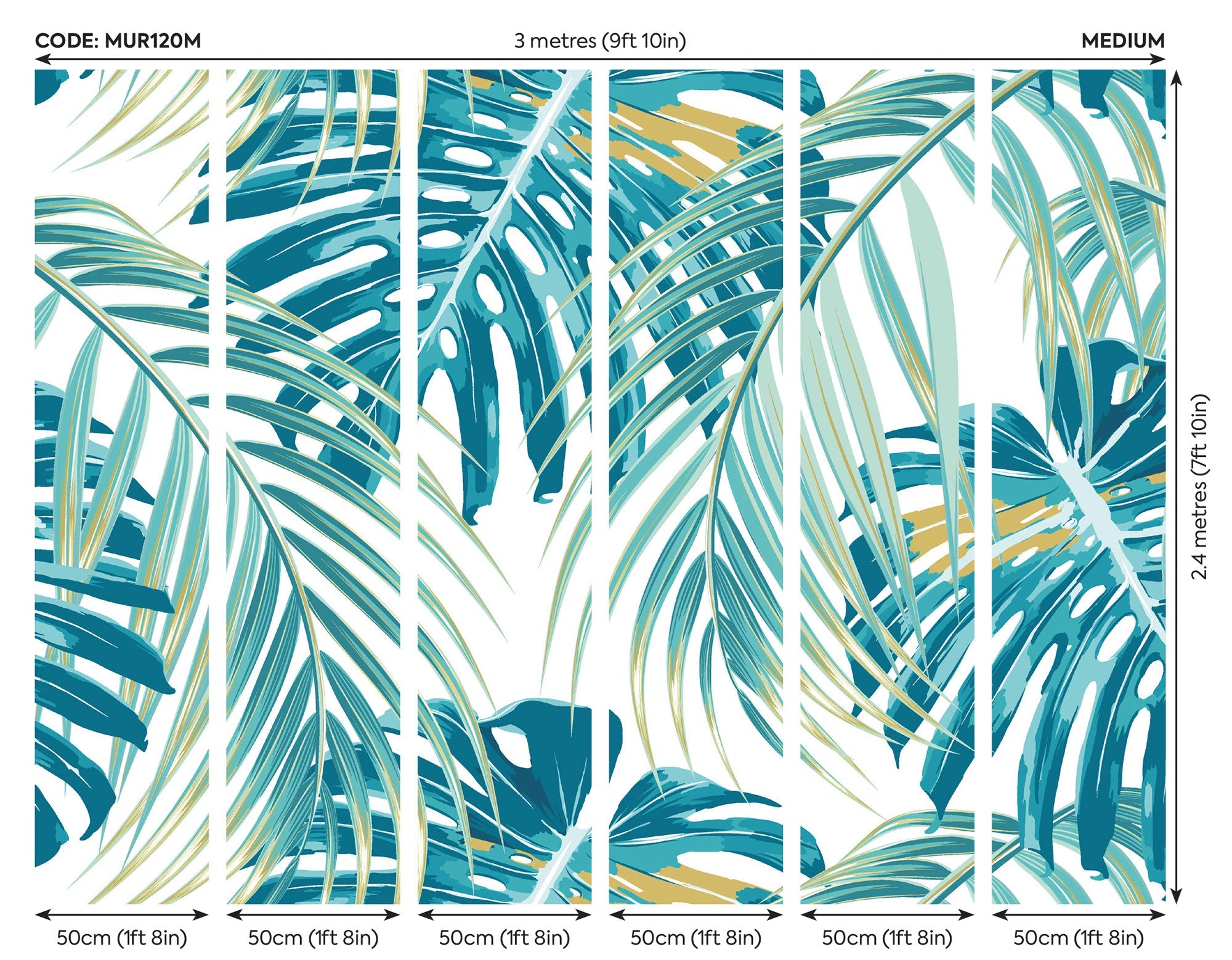 Tropical Leaves Teal Mural (Medium) by Origin Murals