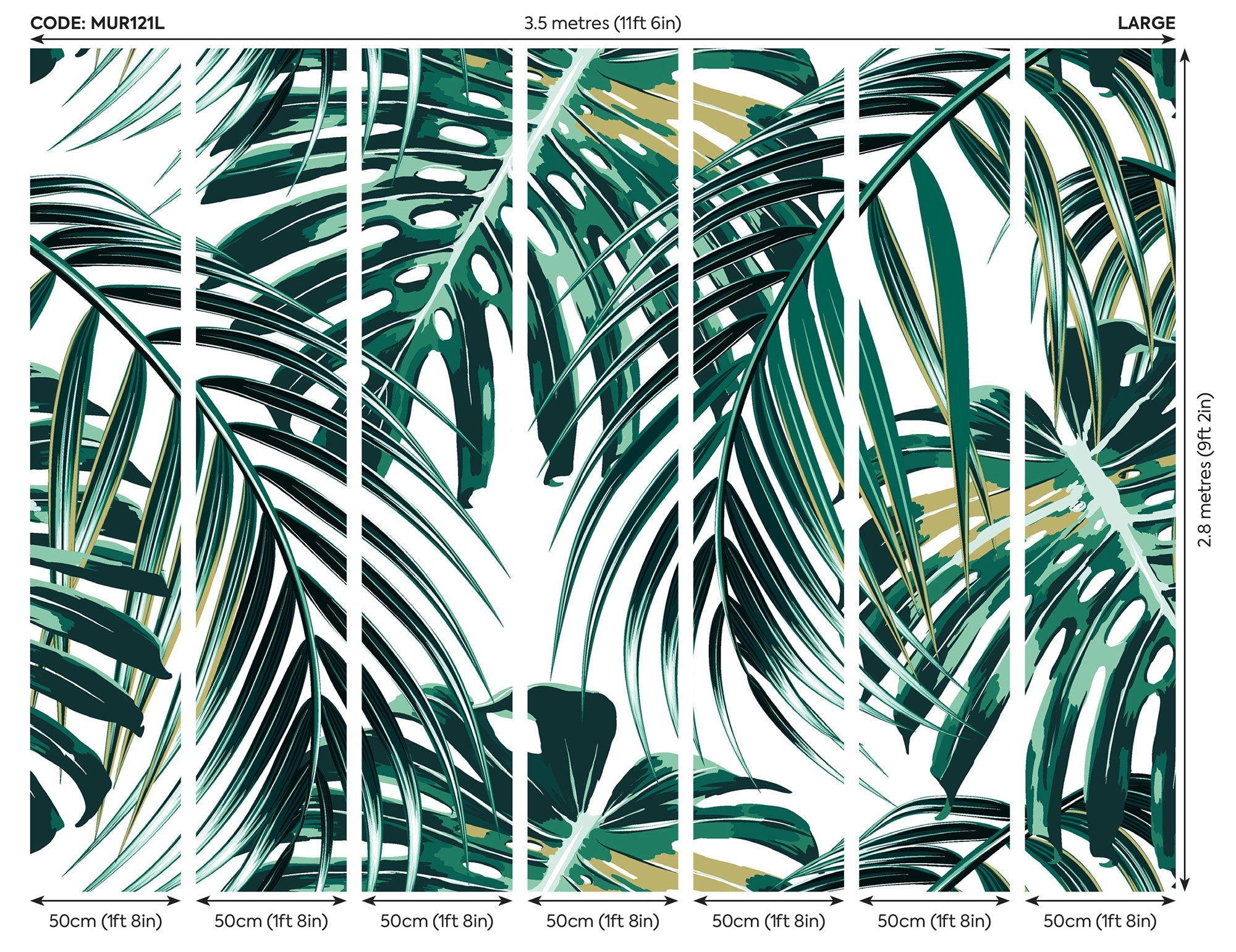 Tropical Leaves Emerald Mural (Large) by Origin Murals