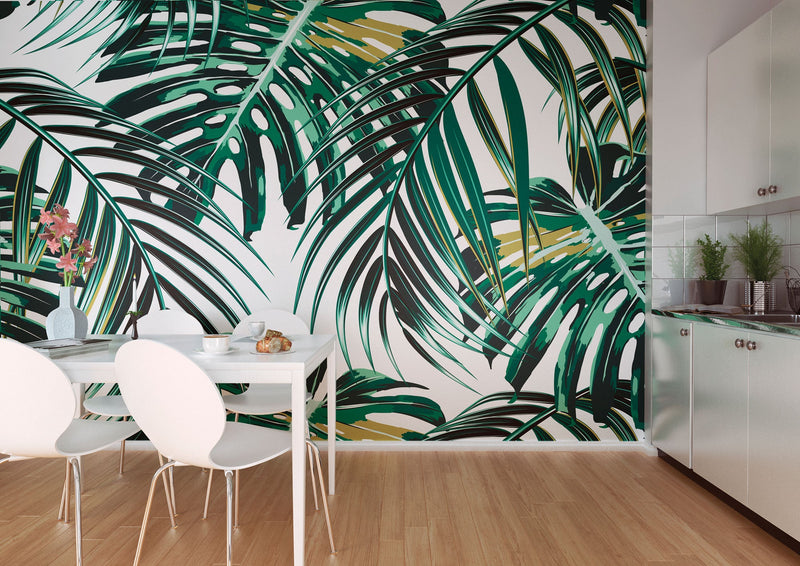 Tropical Leaves Emerald Mural (Medium) by Origin Murals