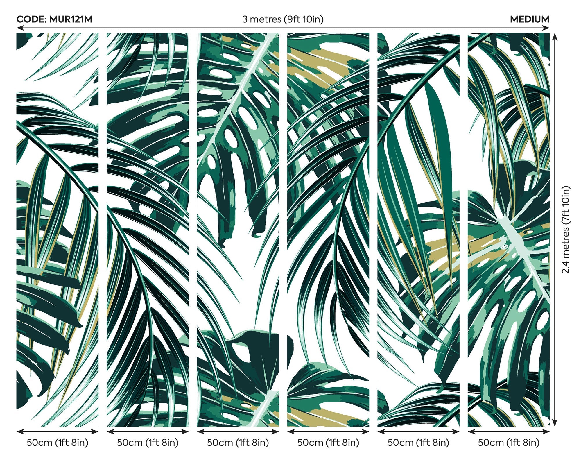 Tropical Leaves Emerald Mural (Medium) by Origin Murals
