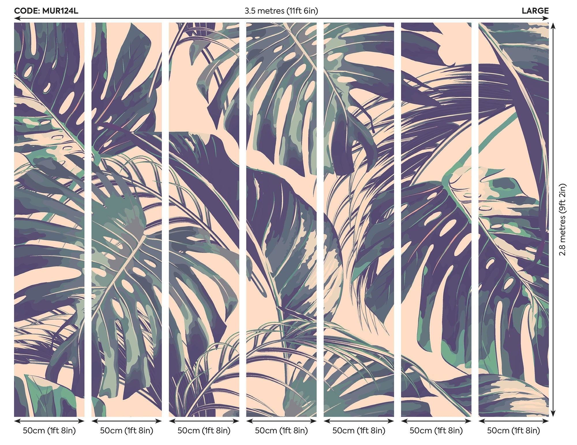 Palm Leaves Blush & Jade Mural (Large) by Origin Murals