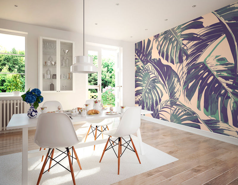 Palm Leaves Blush & Jade Mural (Medium) by Origin Murals
