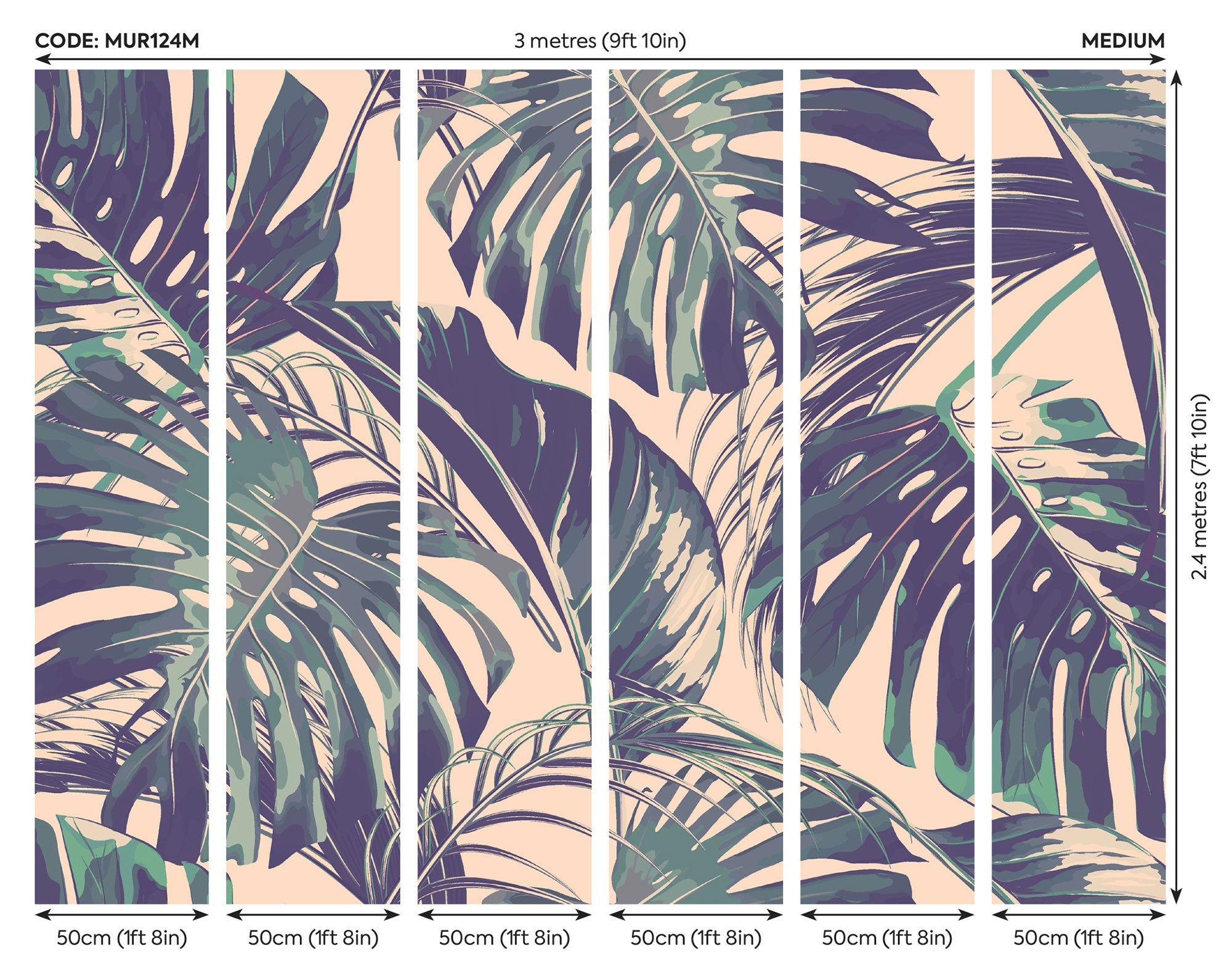 Palm Leaves Blush & Jade Mural (Medium) by Origin Murals