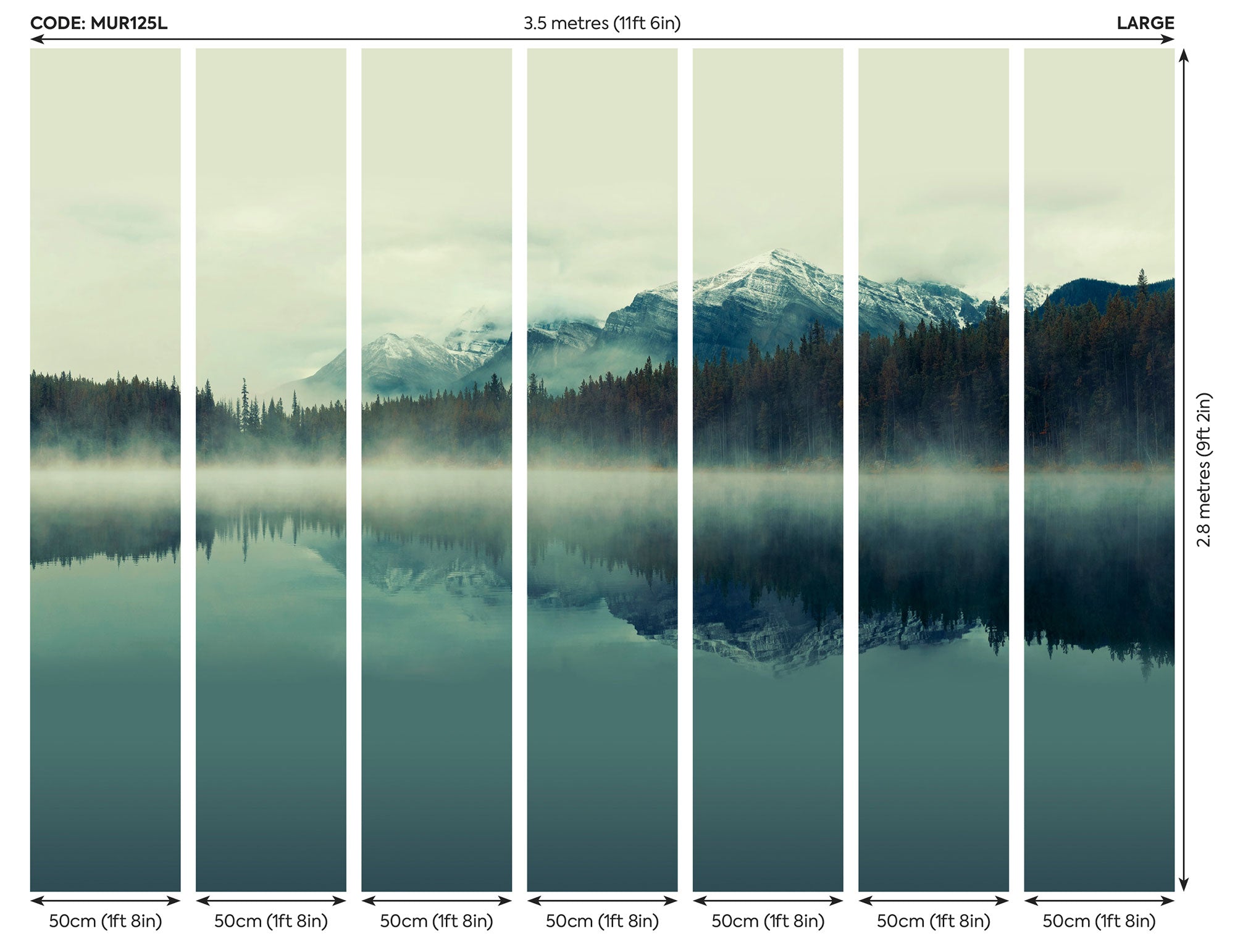 Misty Mountain Lake Ink Mural (Large) by Origin Murals