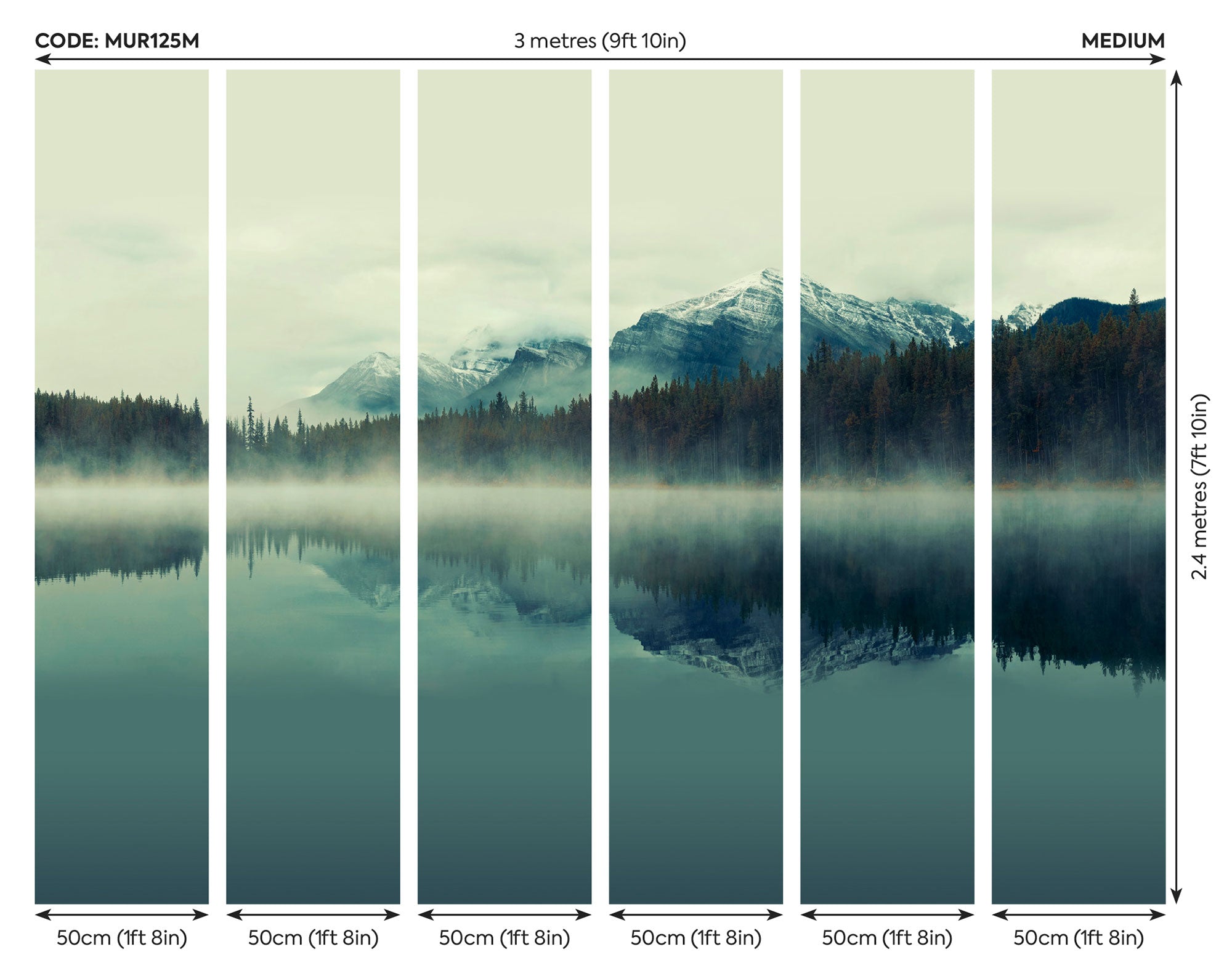 Misty Mountain Lake Ink Mural (Medium) by Origin Murals