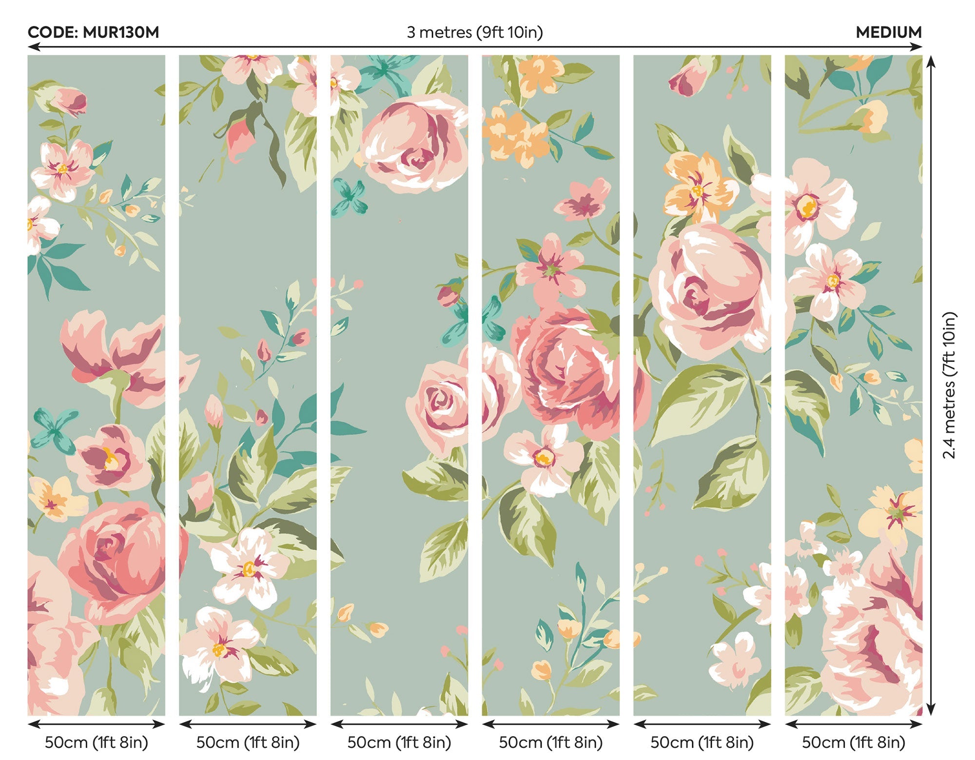 Flowery Duck Egg Mural (Medium) by Origin Murals