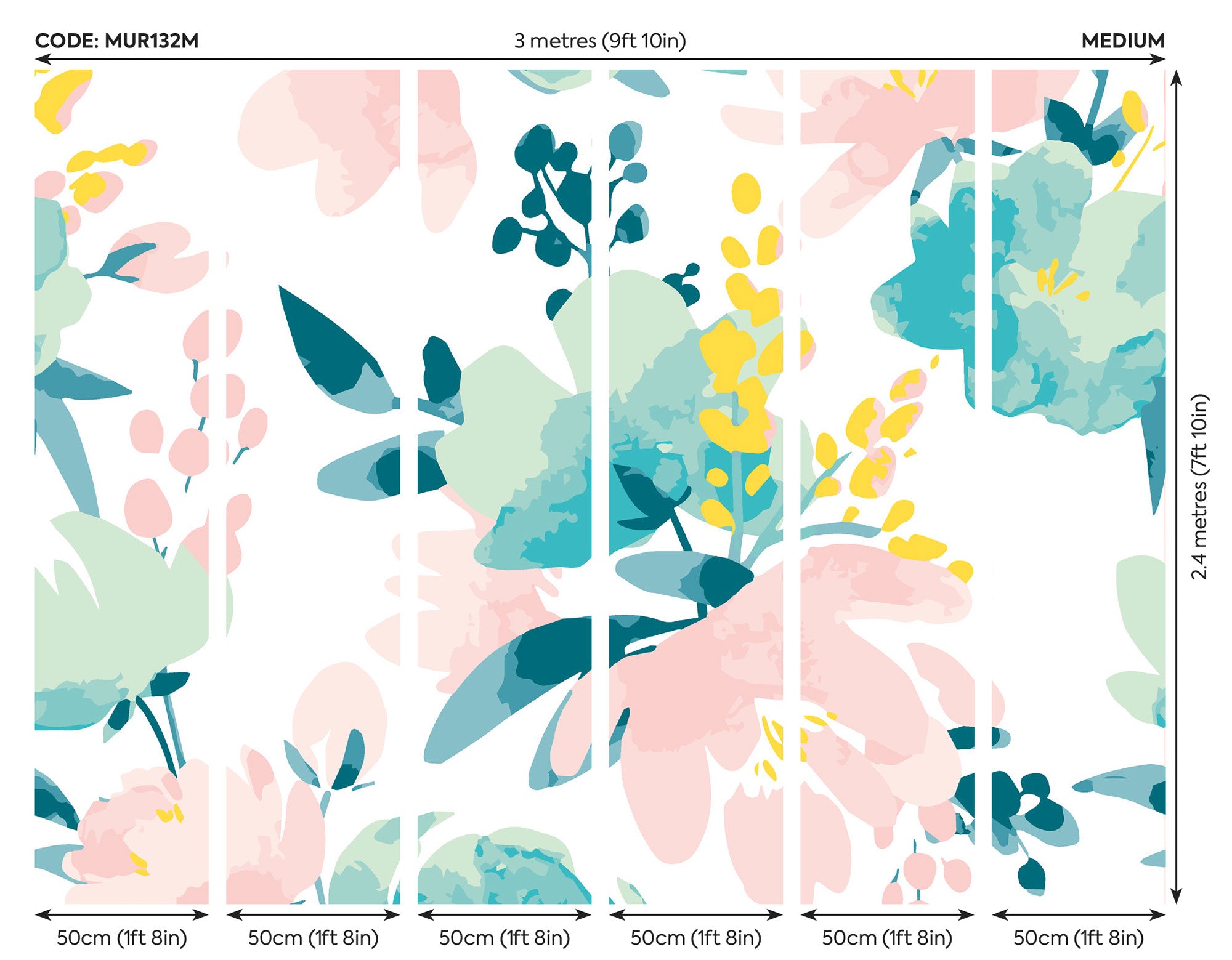 Graphic Flower Blush & Jade Mural (Medium) by Origin Murals