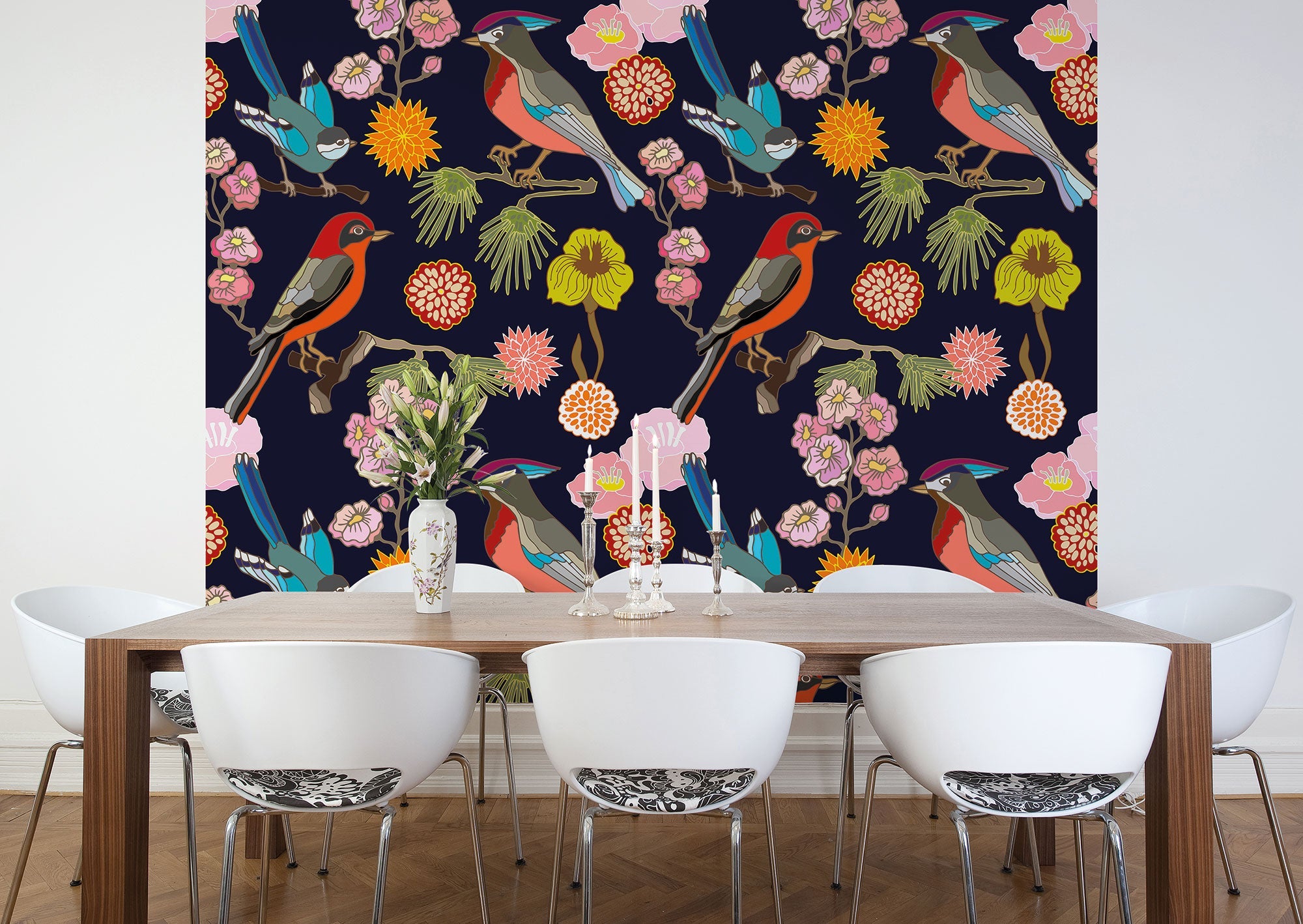 Floral Birds Ink Mural (Large) by Origin Murals