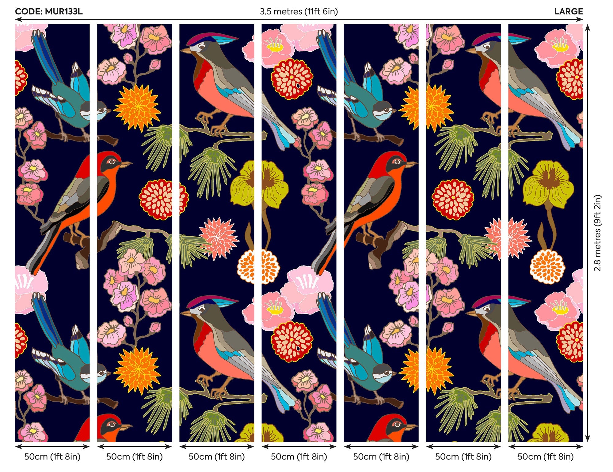 Floral Birds Ink Mural (Large) by Origin Murals