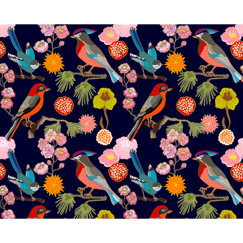 Floral Birds Ink Mural (Medium) by Origin Murals