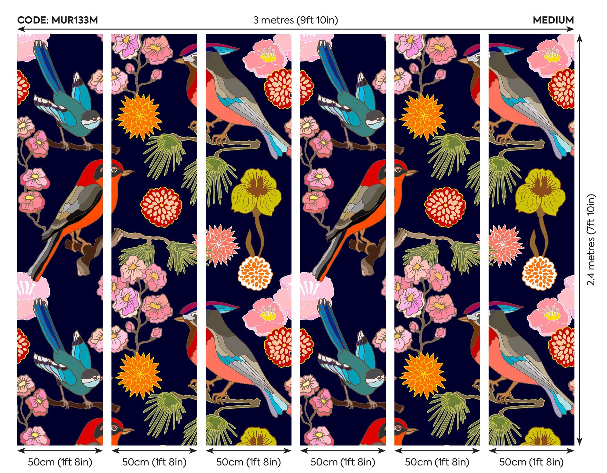 Floral Birds Ink Mural (Medium) by Origin Murals