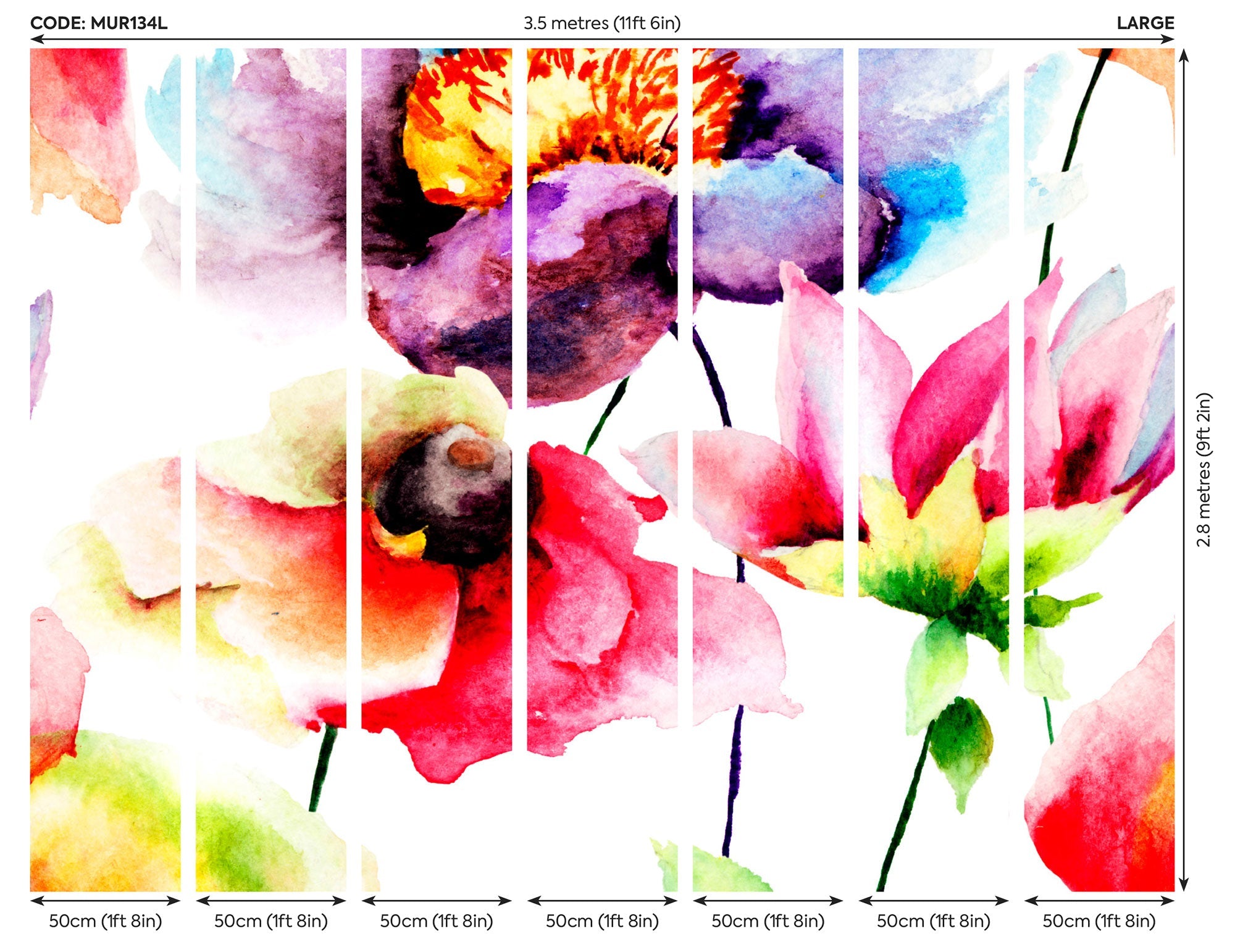 Watercolour Flora Multi Bright Mural (Large) by Origin Murals