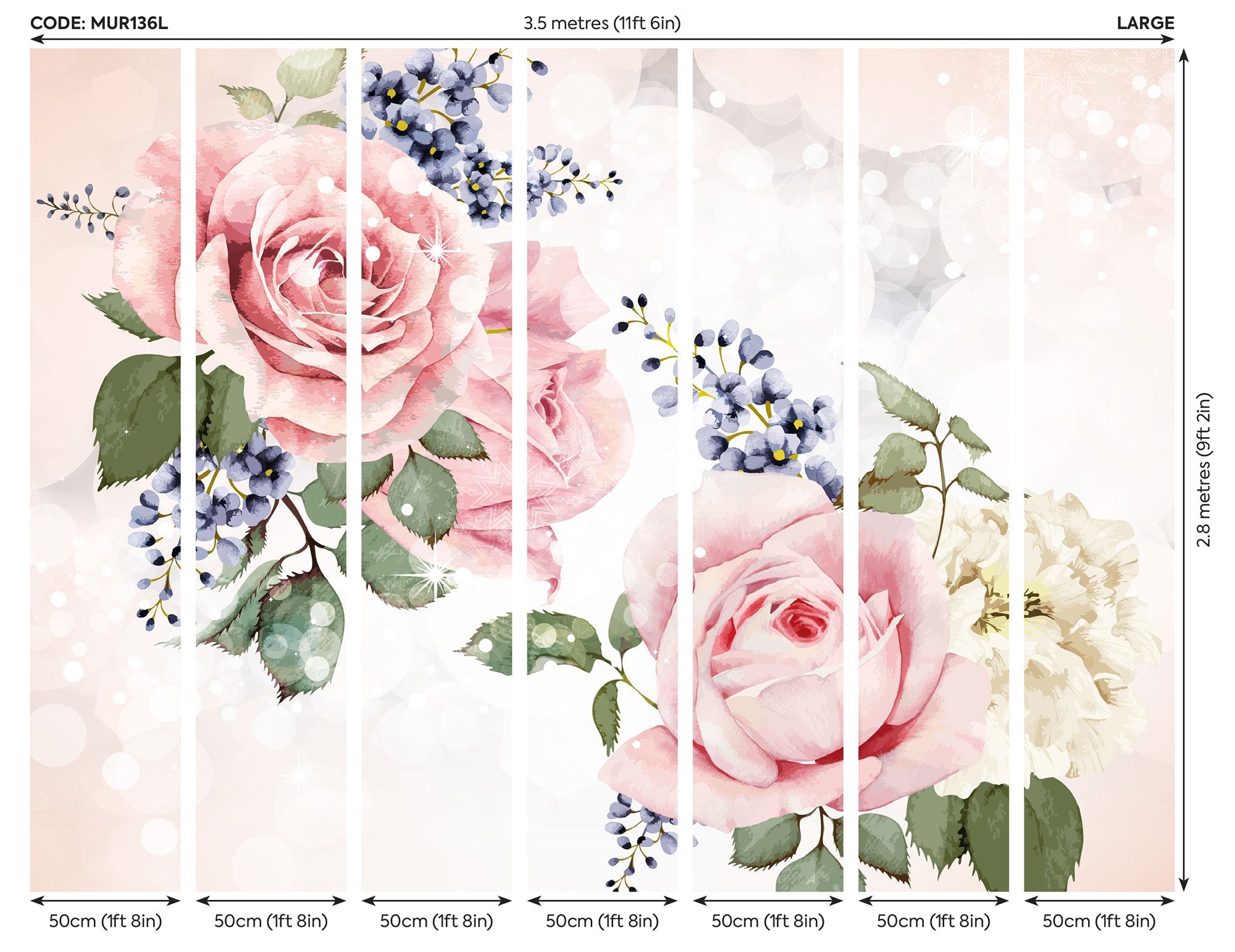 Roses & Sparkles Rose Pink Mural (Large) by Origin Murals