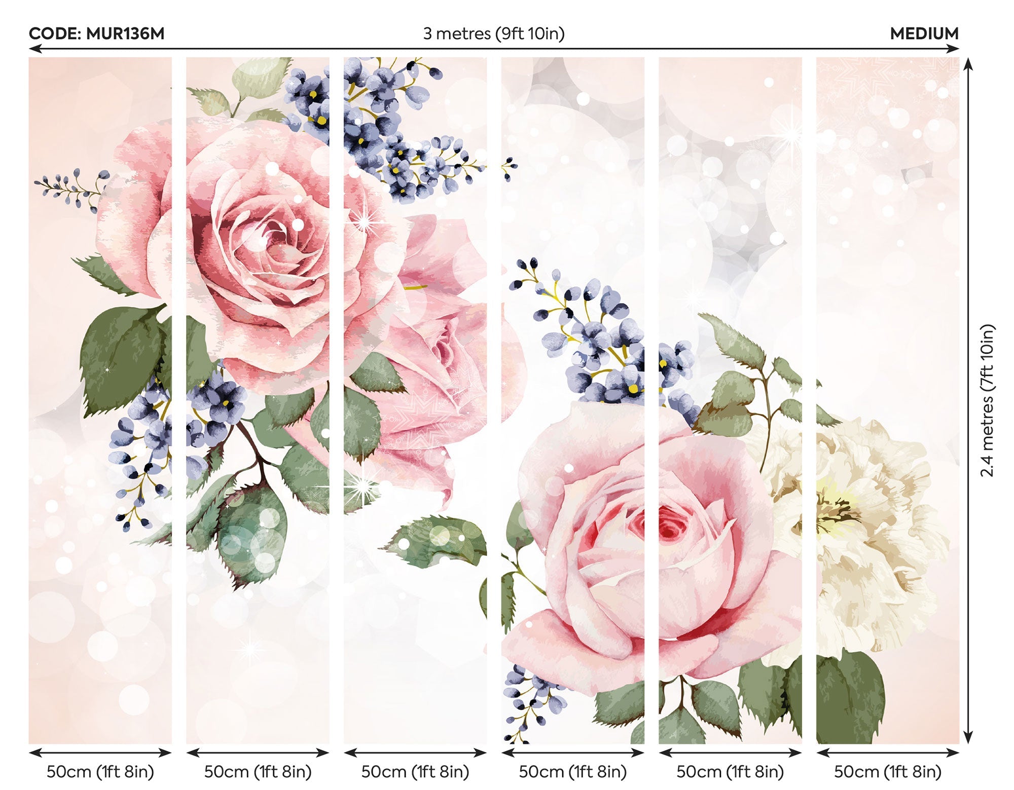 Roses & Sparkles Rose Pink Mural (Medium) by Origin Murals
