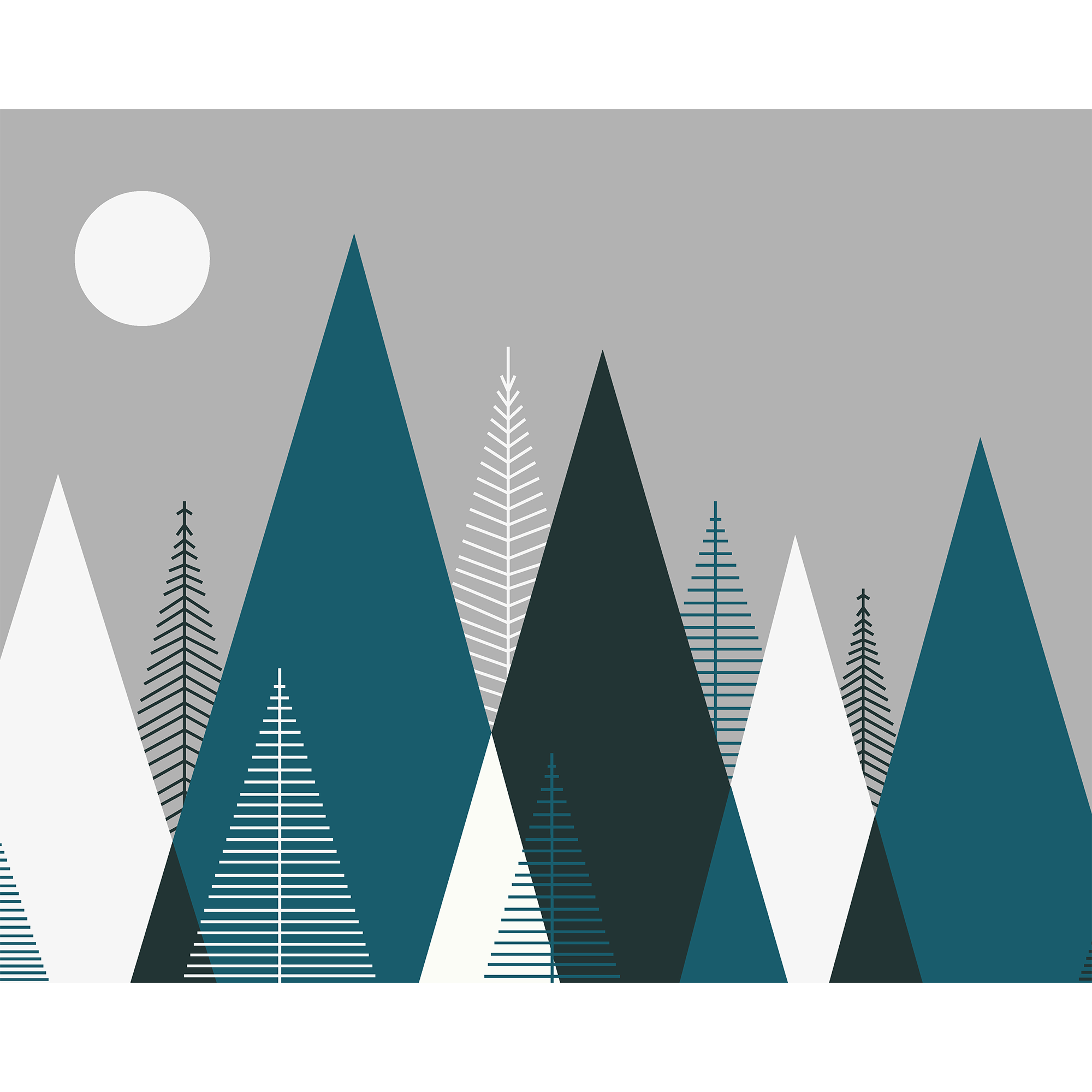 Graphic Mountains Grey & Peacock Mural (Large) by Origin Murals