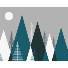 Graphic Mountains Grey & Peacock Mural (Large) by Origin Murals