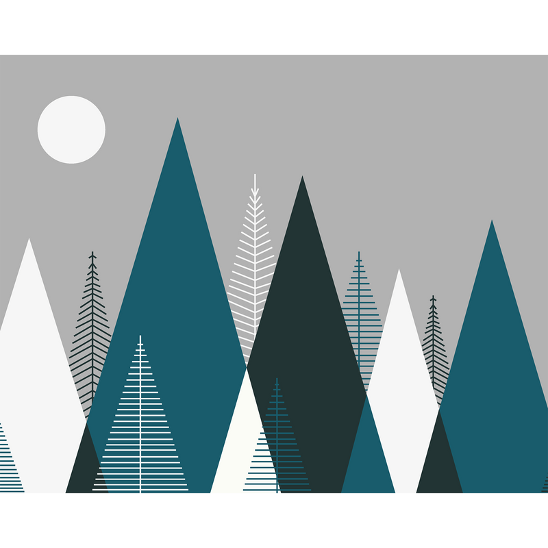 Graphic Mountains Grey & Peacock Mural (Large) by Origin Murals