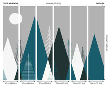 Graphic Mountains Grey & Peacock Mural (Medium) by Origin Murals