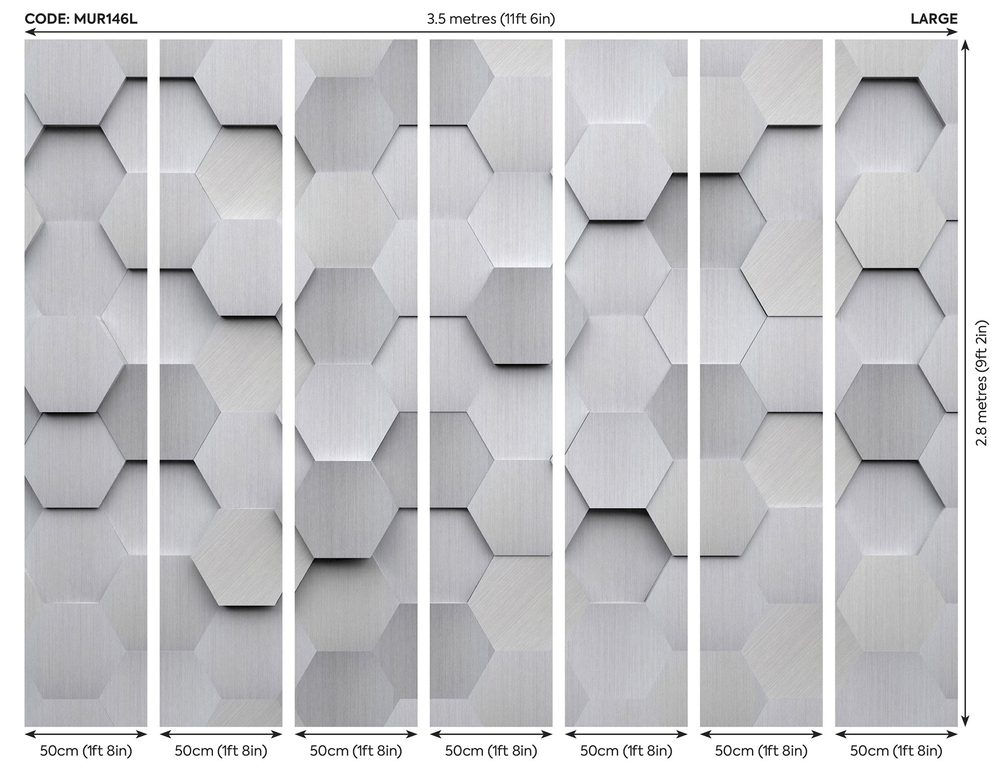 Metal Hexagons Silver Mural (Large) by Origin Murals