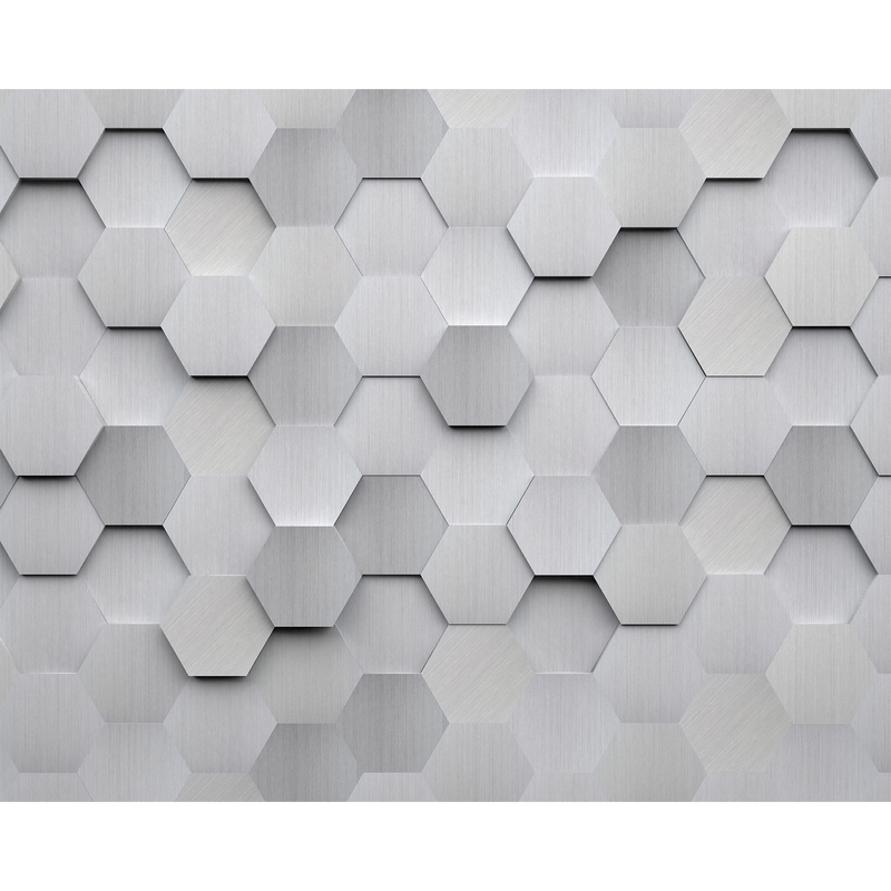Metal Hexagons Silver Mural (Medium) by Origin Murals