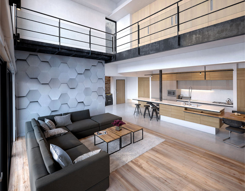 Metal Hexagons Silver Mural (Medium) by Origin Murals