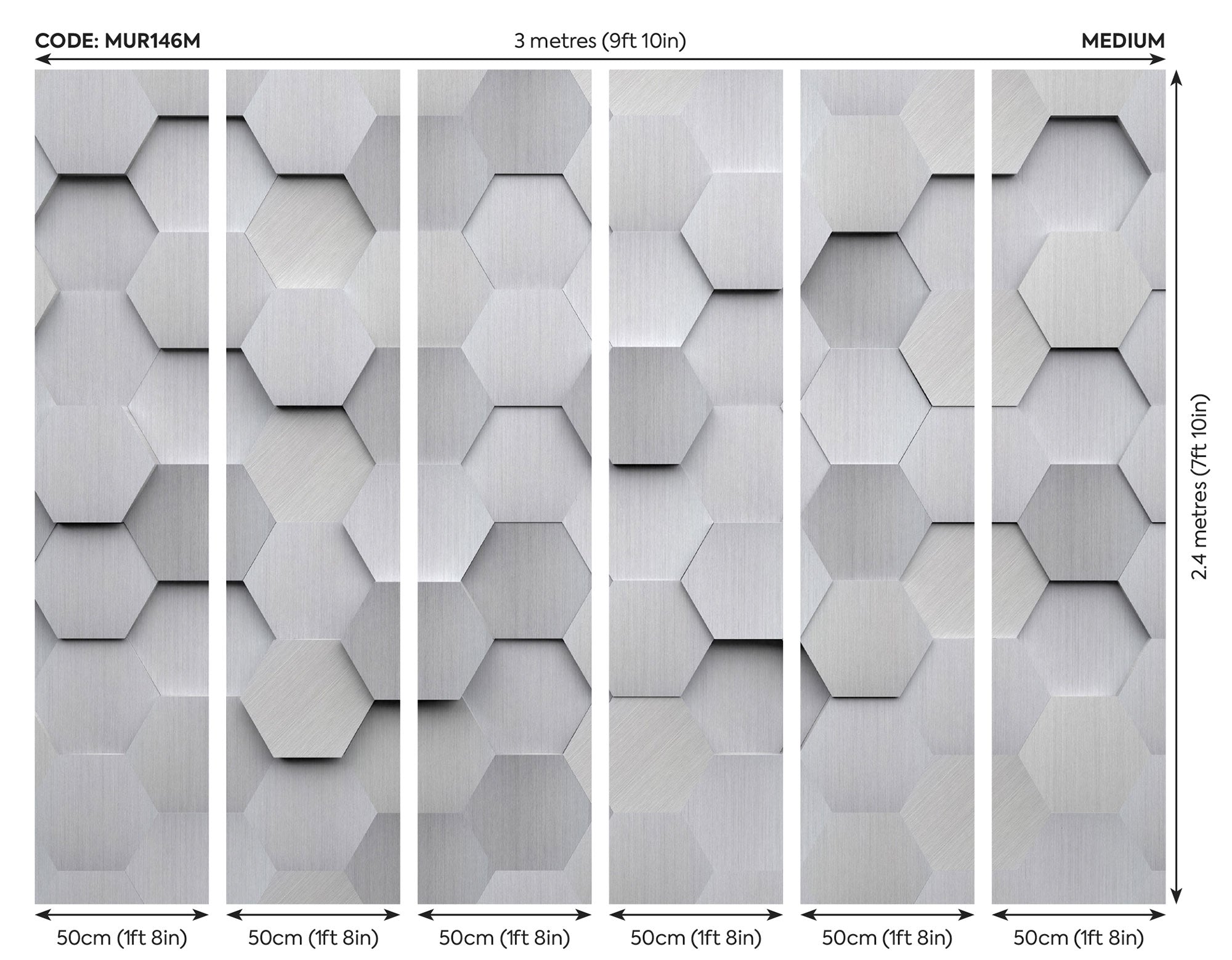 Metal Hexagons Silver Mural (Medium) by Origin Murals