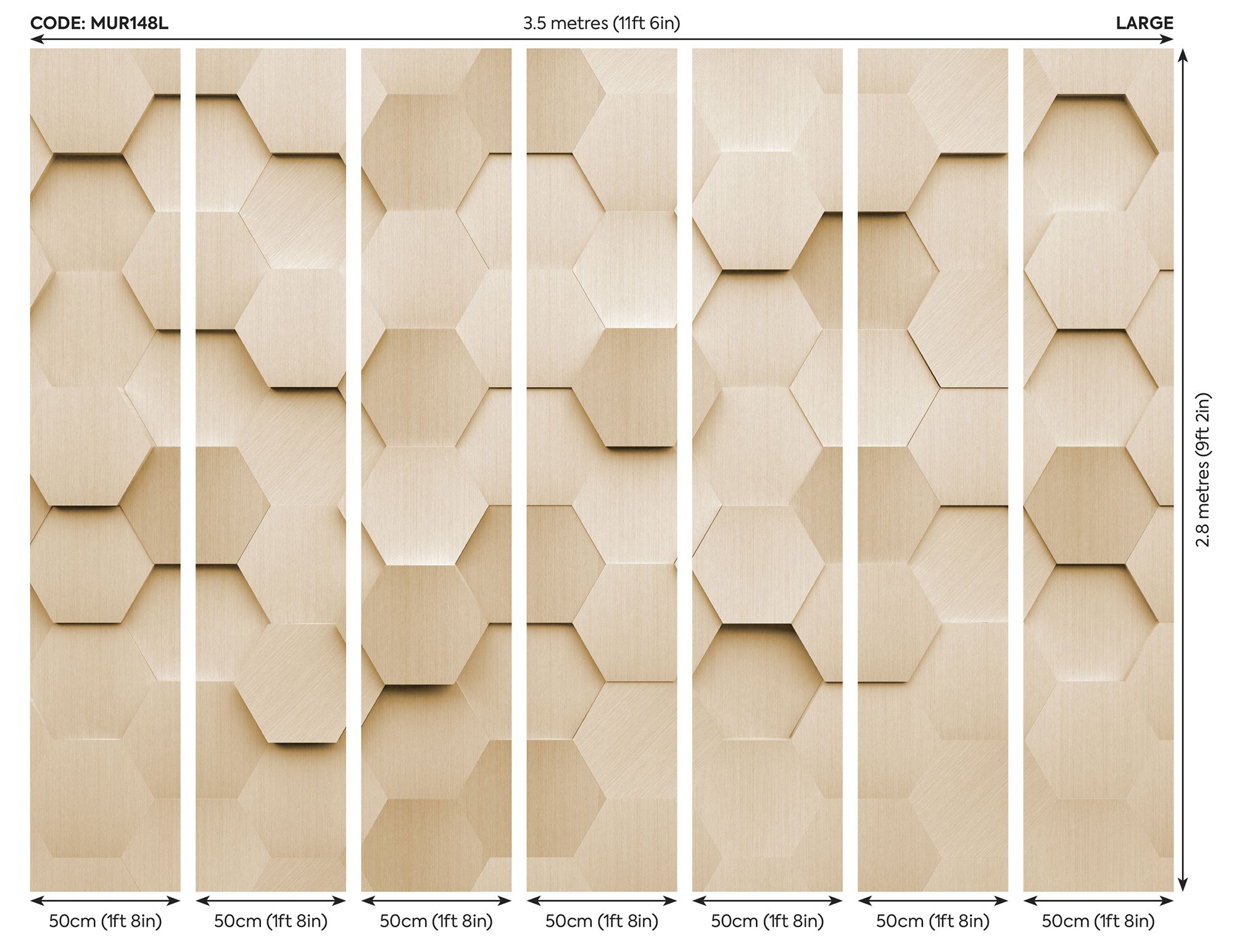 Metal Hexagons Gold Mural (Large) by Origin Murals