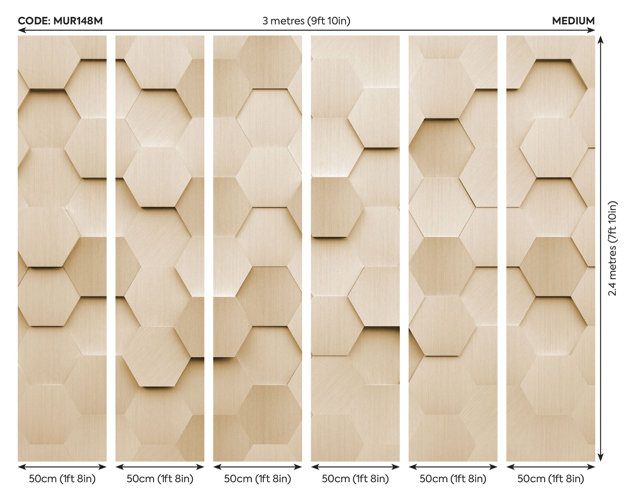Metal Hexagons Gold Mural (Medium) by Origin Murals
