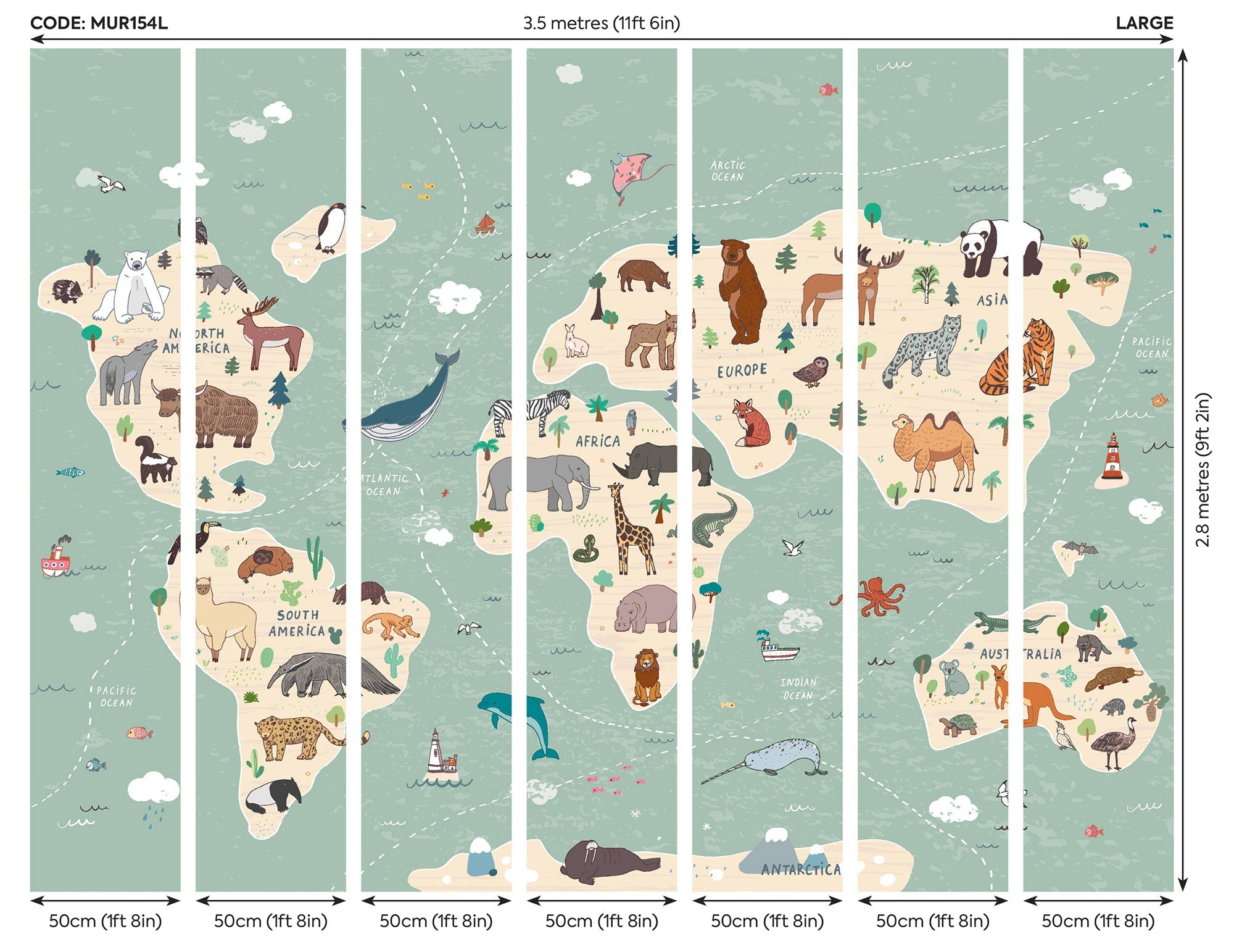 Children'S World Map Multi Mural (Large) by Origin Murals
