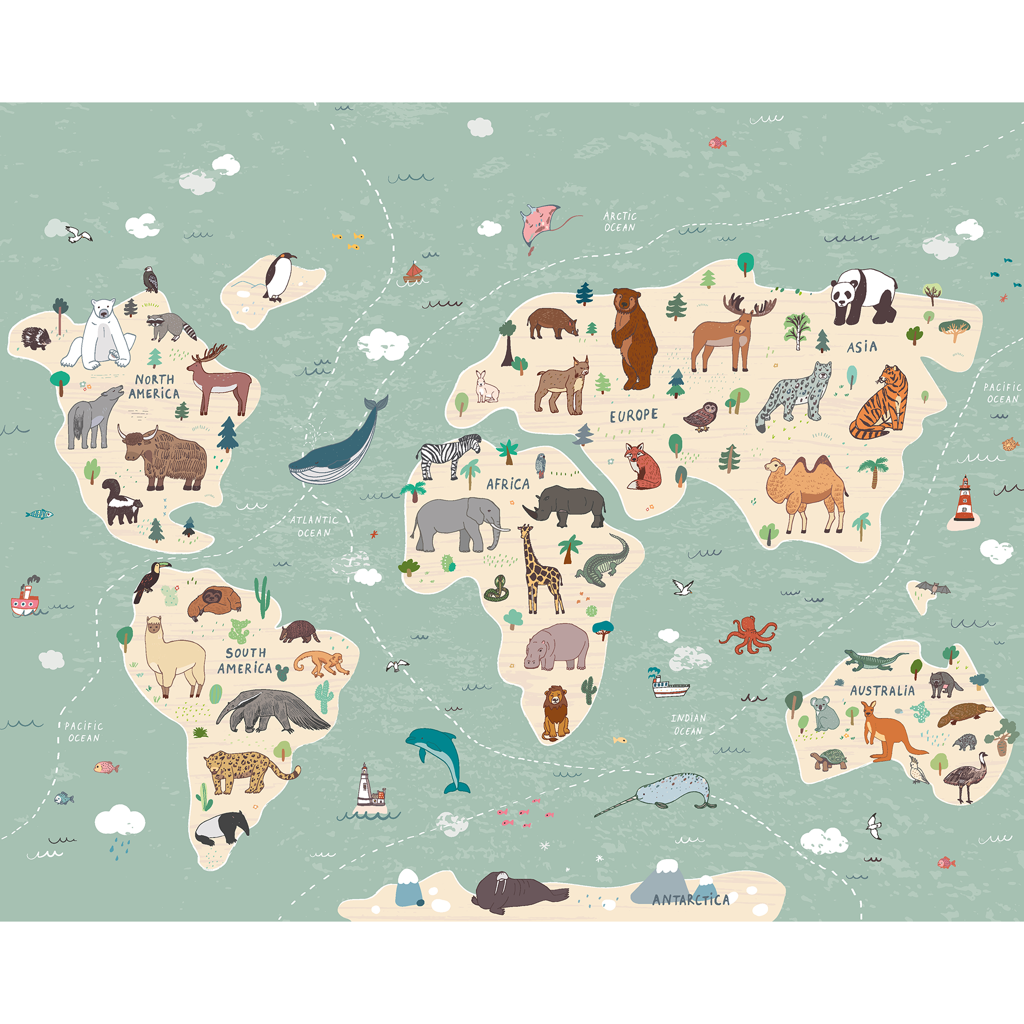 Children'S World Map Multi Mural (Medium) by Origin Murals