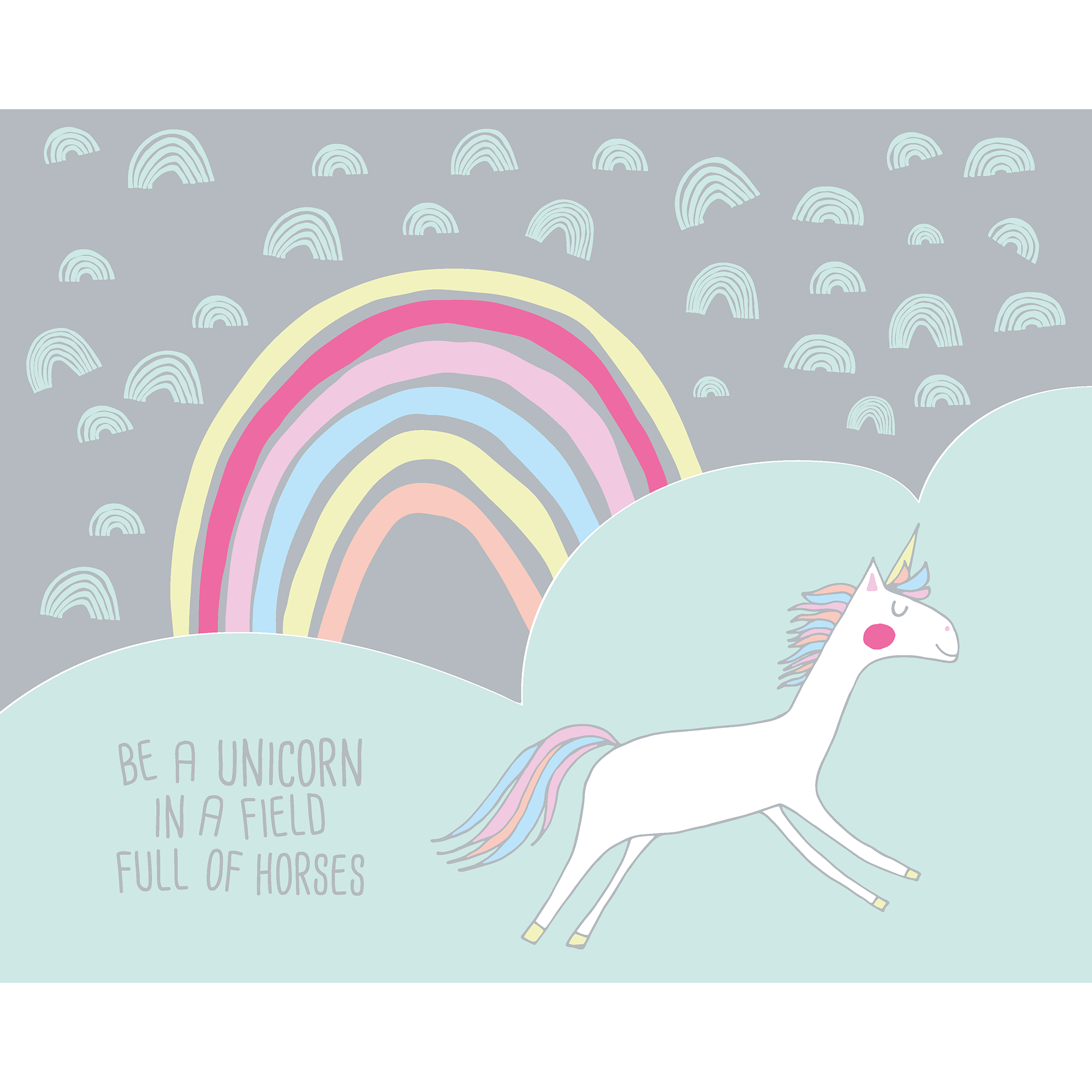 Rainbow Unicorn Mint & Grey Mural (Medium) by Origin Murals