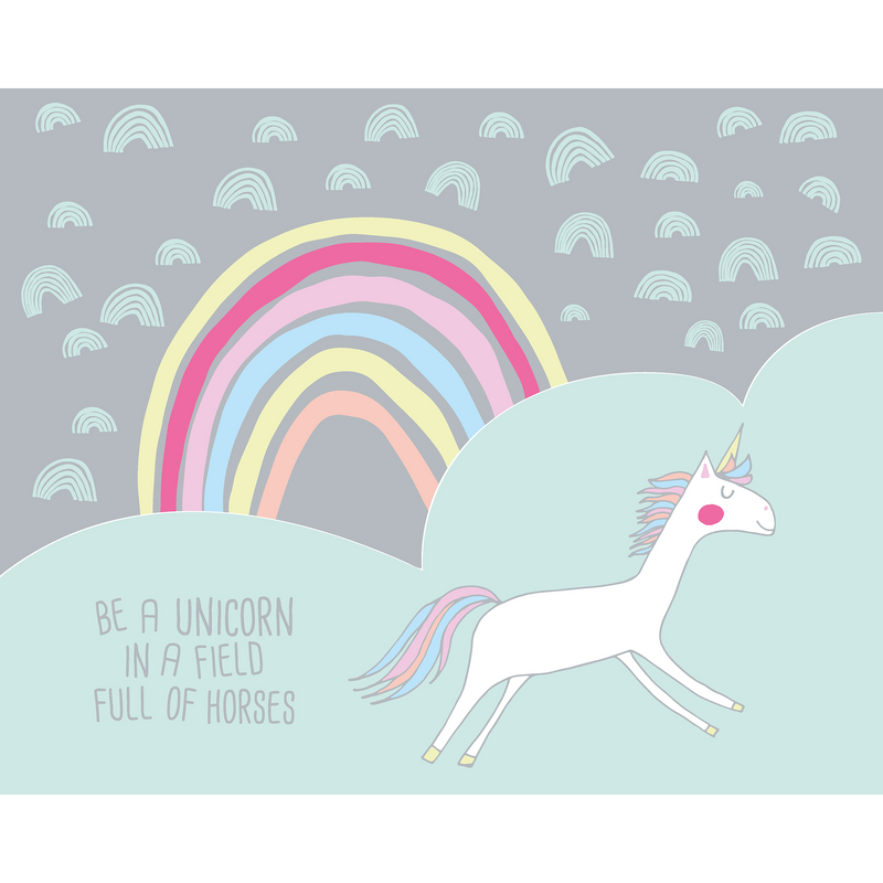 Rainbow Unicorn Mint & Grey Mural (Medium) by Origin Murals
