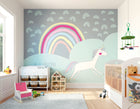 Rainbow Unicorn Mint & Grey Mural (Medium) by Origin Murals