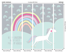 Rainbow Unicorn Mint & Grey Mural (Medium) by Origin Murals