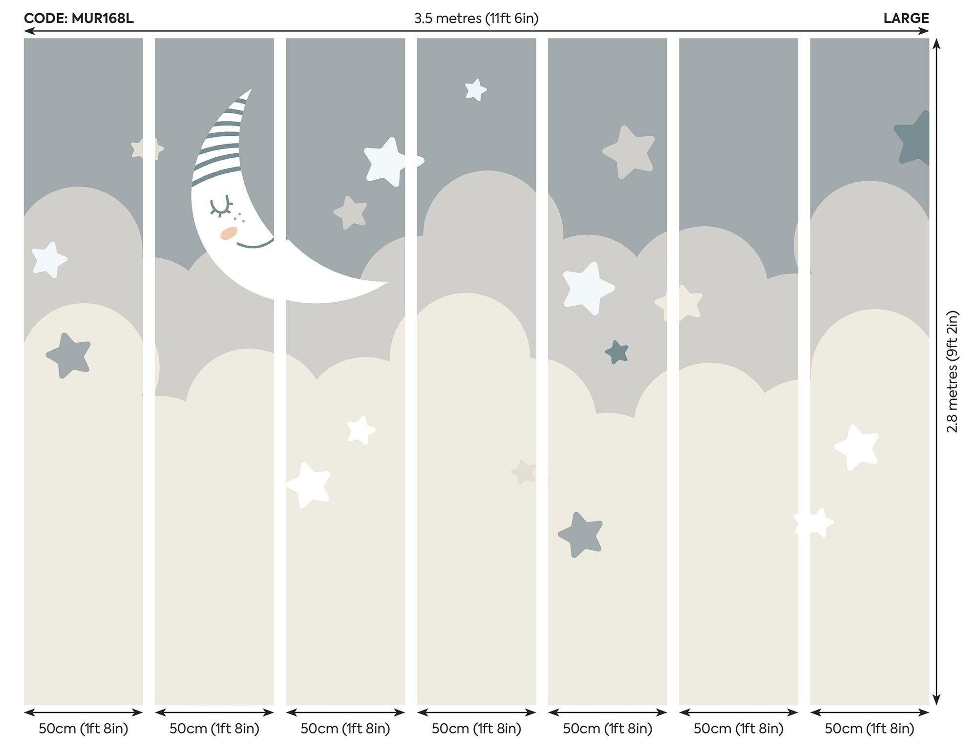 Nighttime Children'S Sky Dove Grey Mural (Large) by Origin Murals