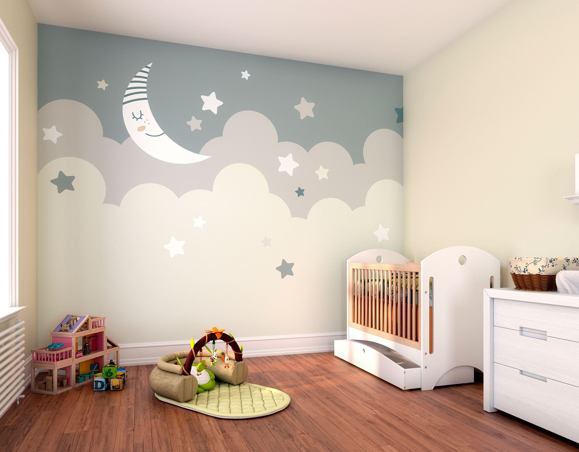 Nighttime Children'S Sky Dove Grey Mural (Medium) by Origin Murals