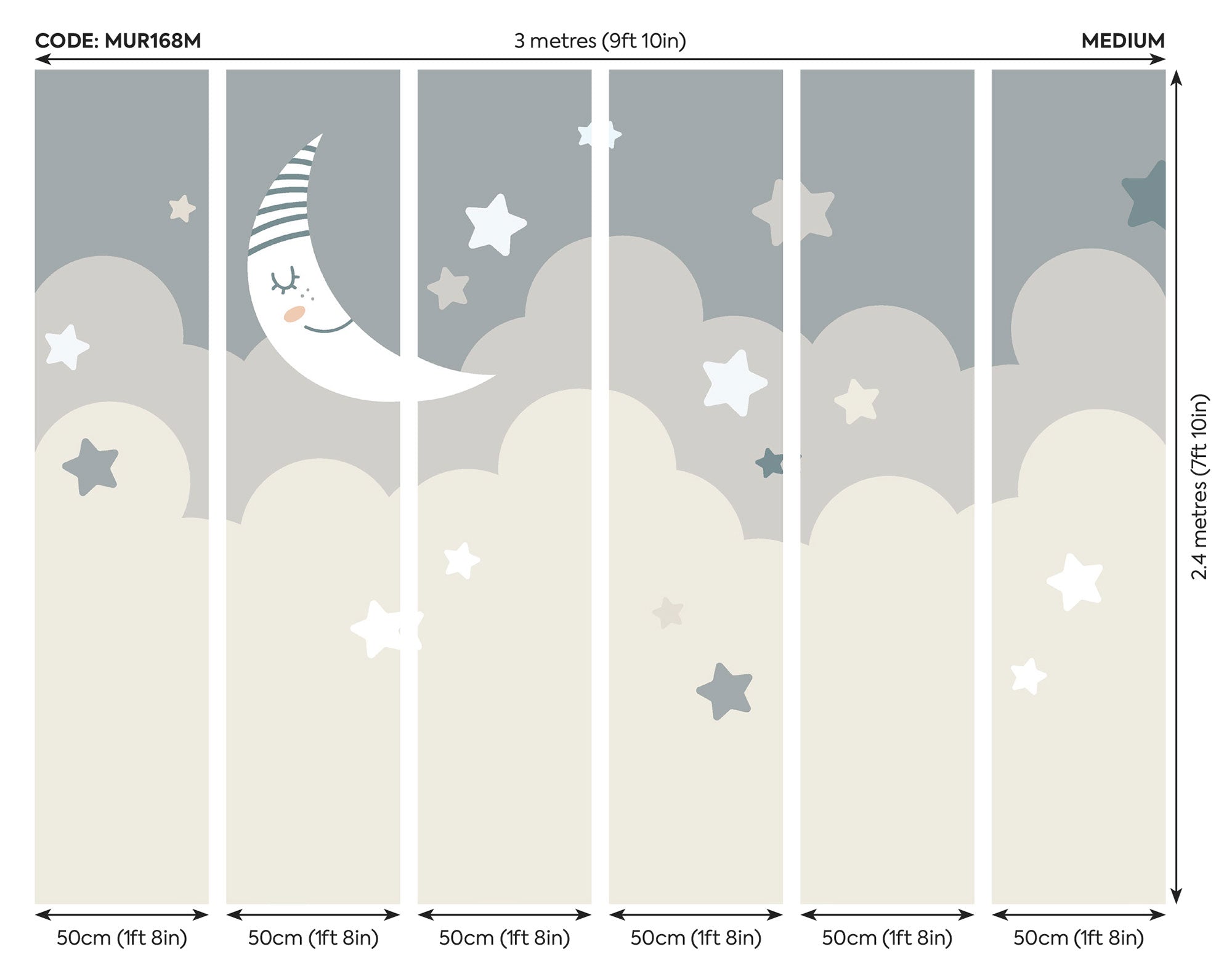 Nighttime Children'S Sky Dove Grey Mural (Medium) by Origin Murals