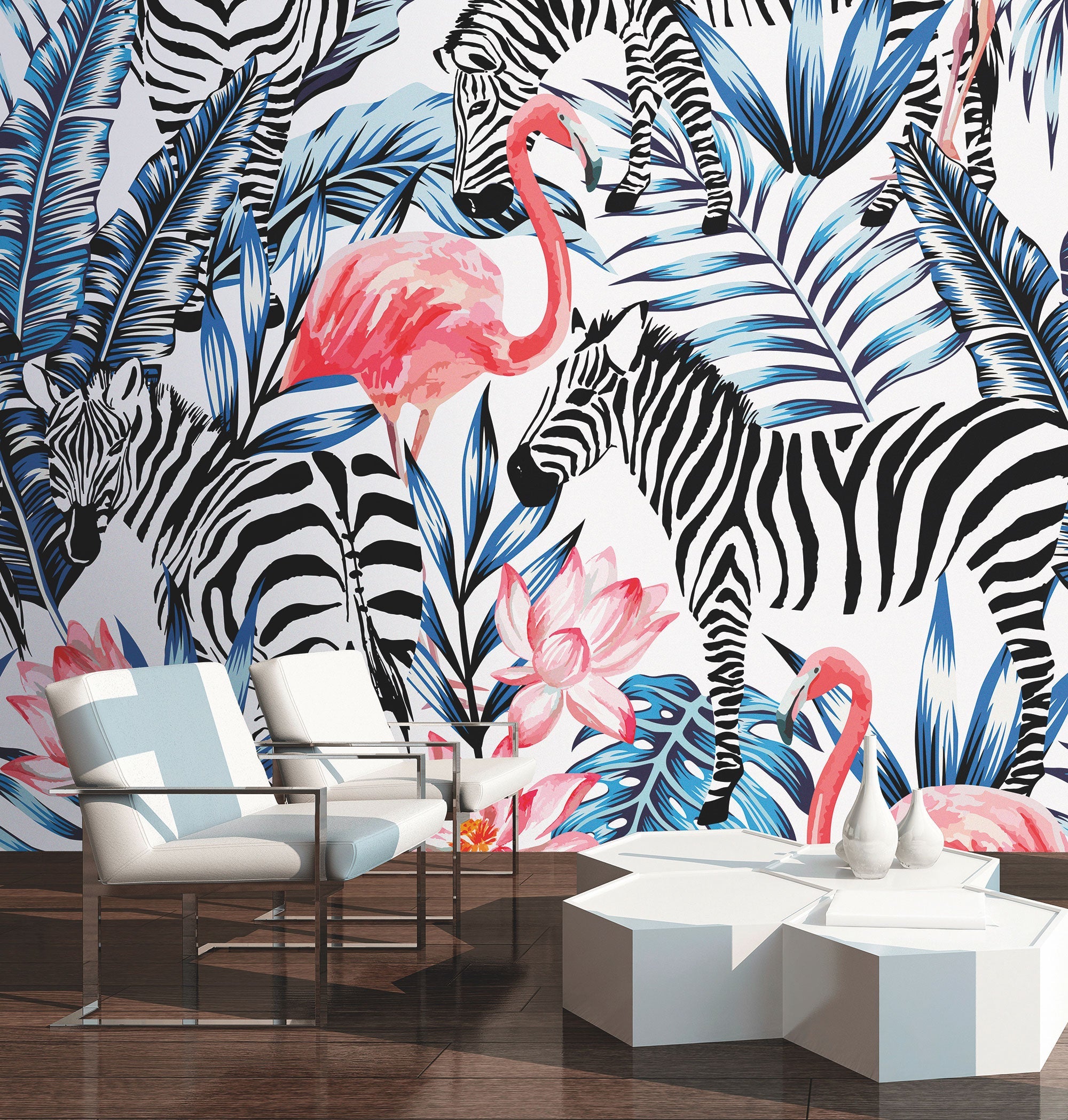 Zemingo Cobalt & Coral Mural (Large) by Origin Murals
