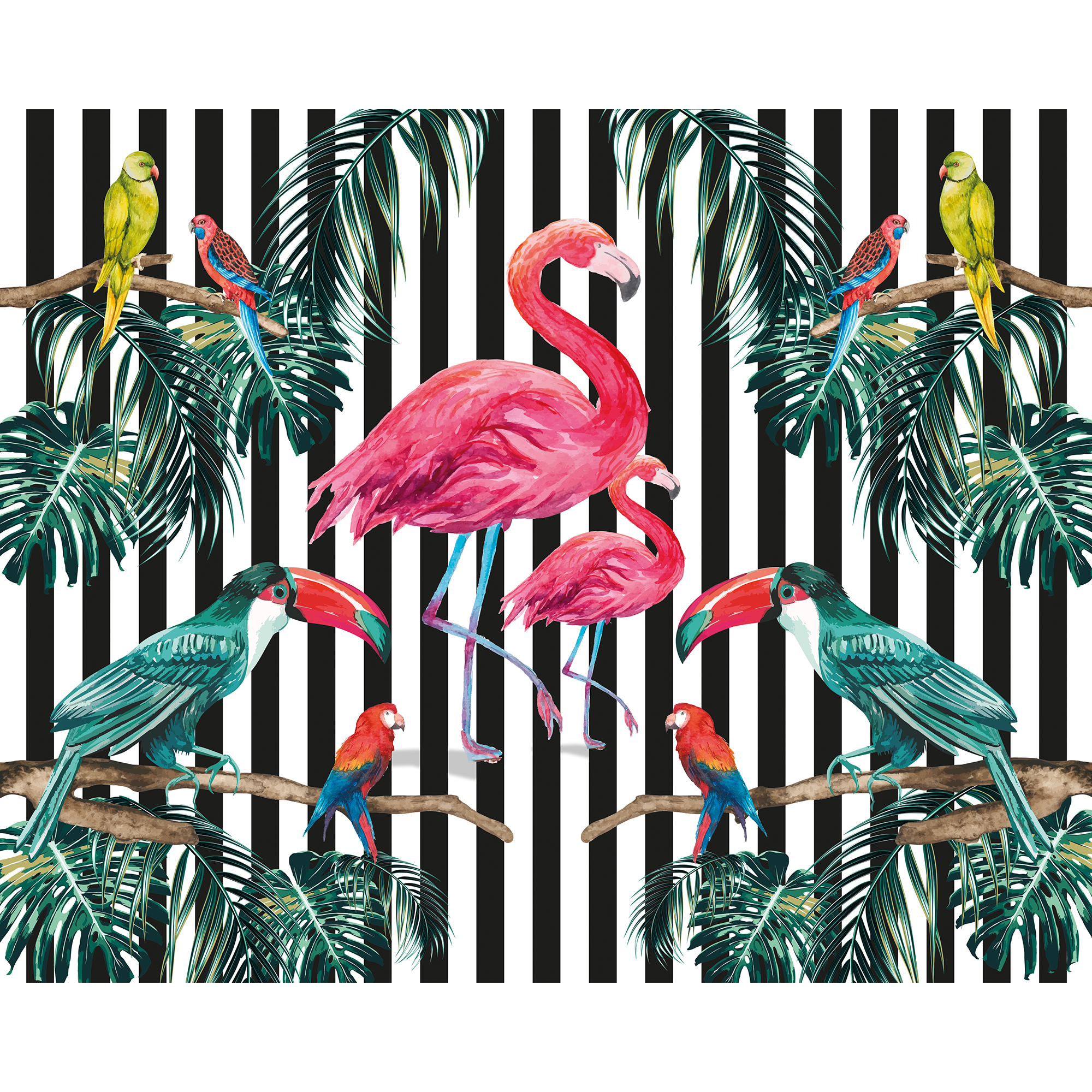 Flamingo Stripe Multi Mural (Large) by Origin Murals
