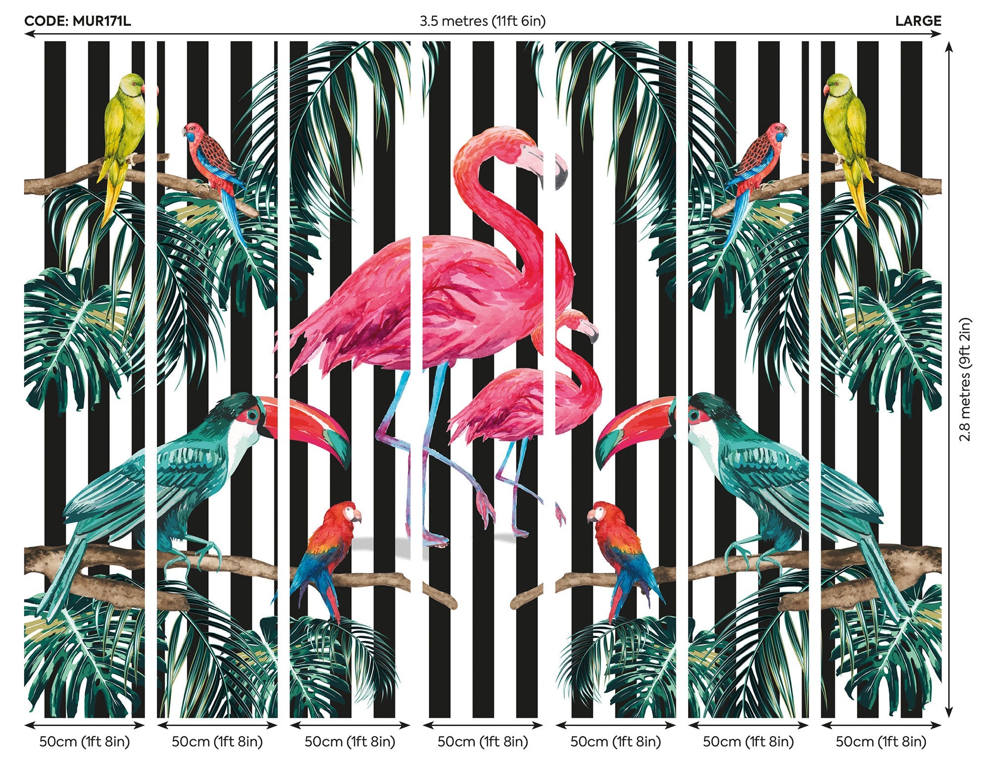 Flamingo Stripe Multi Mural (Large) by Origin Murals