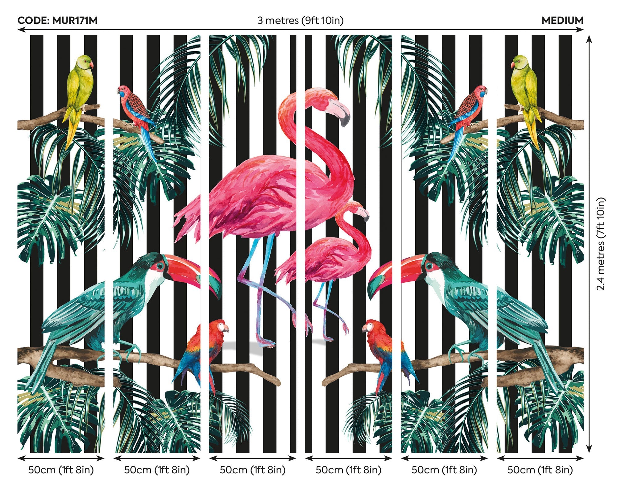Flamingo Stripe Multi Mural (Medium) by Origin Murals