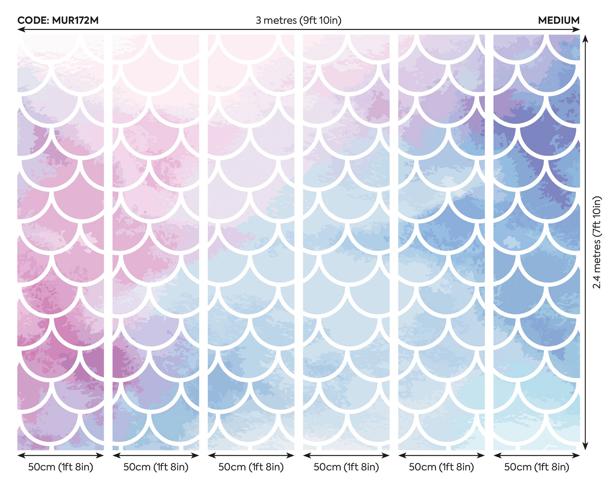 Watercolour Mermaid Scales Pastel Mural (Medium) by Origin Murals