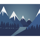 Snowy Mountain Valley Steel Blue Mural (Medium) by Origin Murals