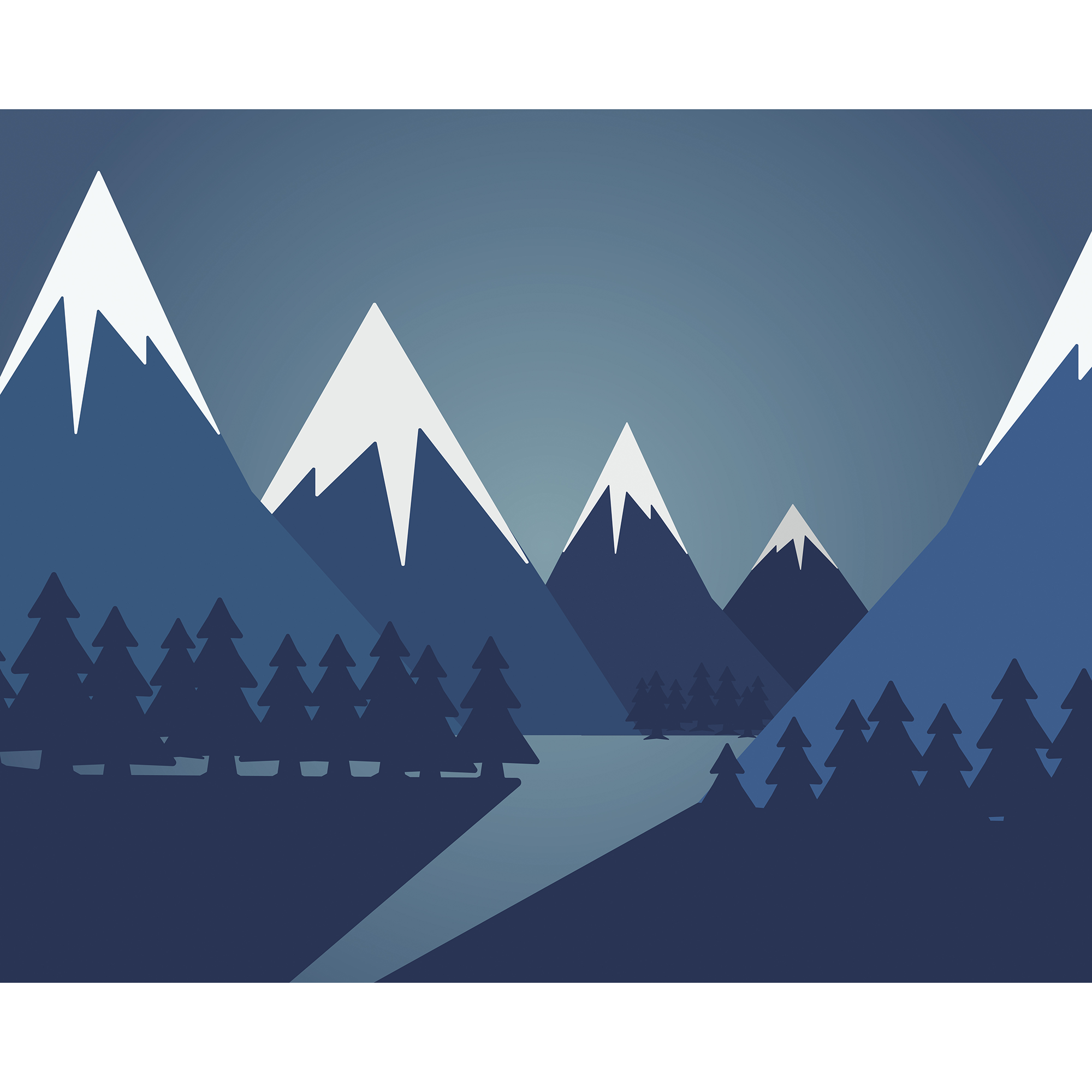 Snowy Mountain Valley Steel Blue Mural (Medium) by Origin Murals