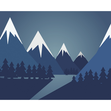 Snowy Mountain Valley Steel Blue Mural (Medium) by Origin Murals