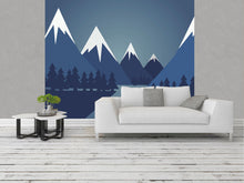Snowy Mountain Valley Steel Blue Mural (Medium) by Origin Murals